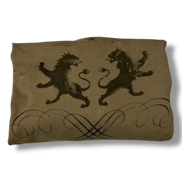 VTG EXPRESS T-Shirt Mens Sz XL Army Green Graphic Lion SS Thrashed Baggy Y2K 90s - Picture 2 of 11